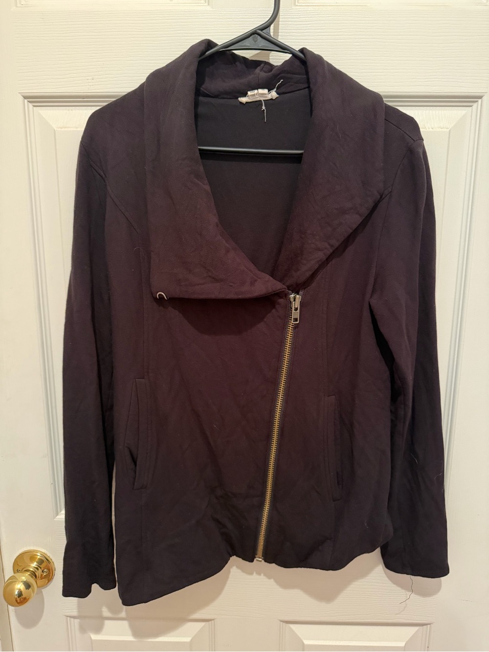 Helmut Lang Black Asymmetrical Zip Jacket Size Medium Draped Collar Moto Jacket